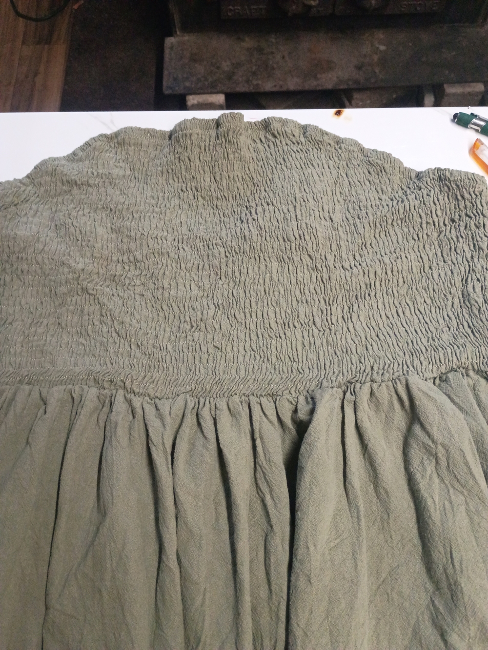 Olive Green Smocked Waist Flowing Midi Skirt - Picture 4 of 5